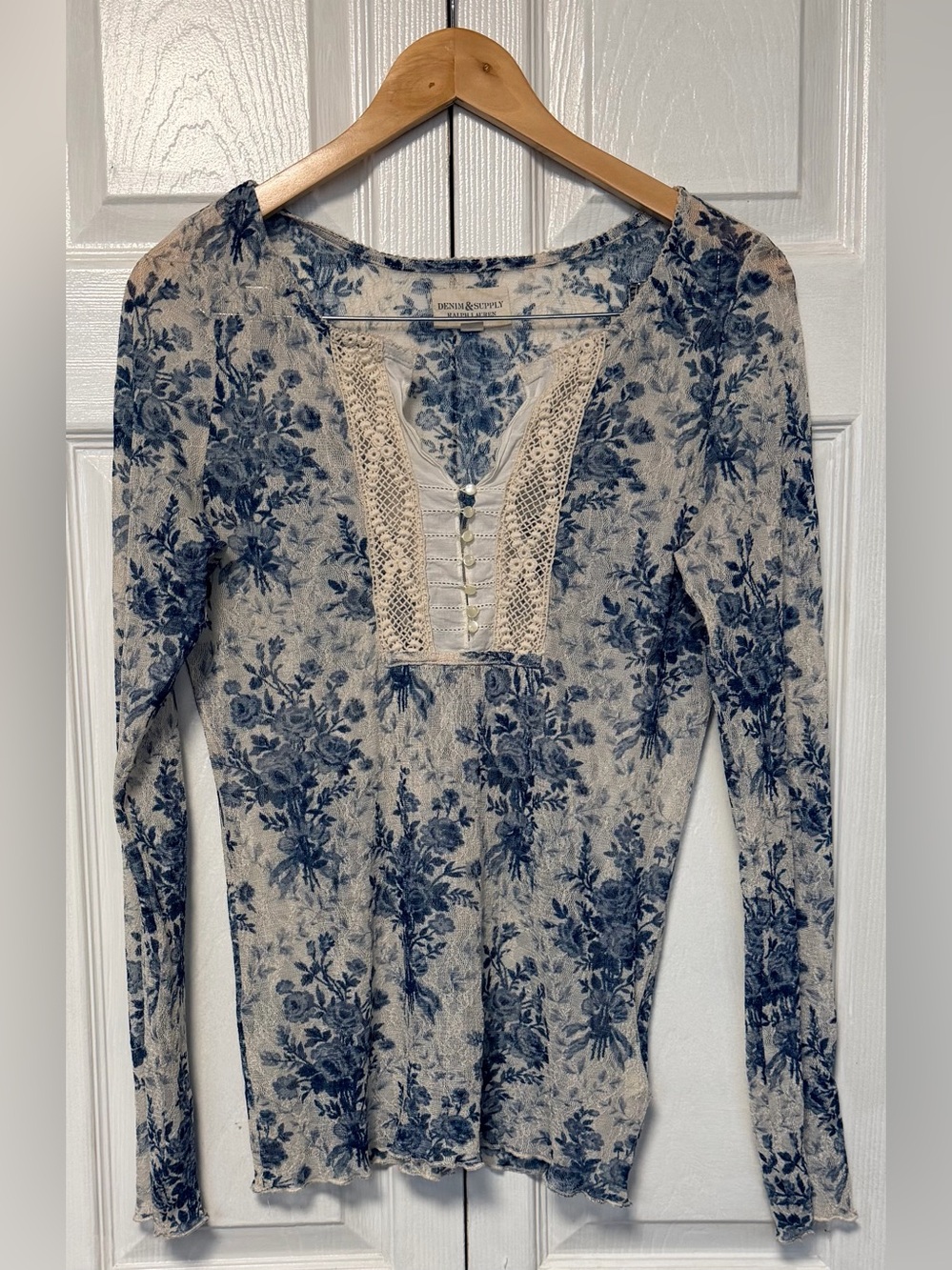Denim & Supply Ralph Lauren Sheer Floral Lace Boho Top L